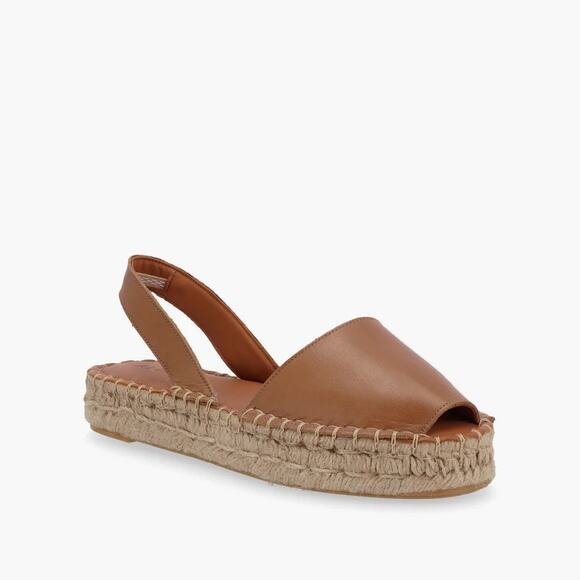 ALOHAS Ibizas Sandal Camel Leather Size 8 Jute Espadrille Flat Slip On Tan Brown - Picture 1 of 15
